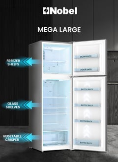 Nobel 350L Gross / 243L Net Capacity Double Door Refrigerator, No Frost, Electronic Control System, R600a Refrigerant, LED Inside Light, Removable Gasket, Inside Condenser NR350NF Dark Silver  - Image 2