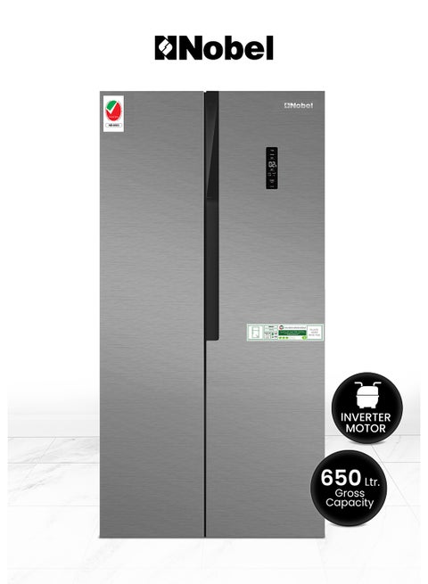650 L Gross / 512 L Net  Capacity Side By Side Refrigerator, On Door LED Display, R600a Refrigerant, Electronic Control System, Inside Condenser, Removable Gasket, Adjustable Leg, Efficient Cooling System NR700D Silver