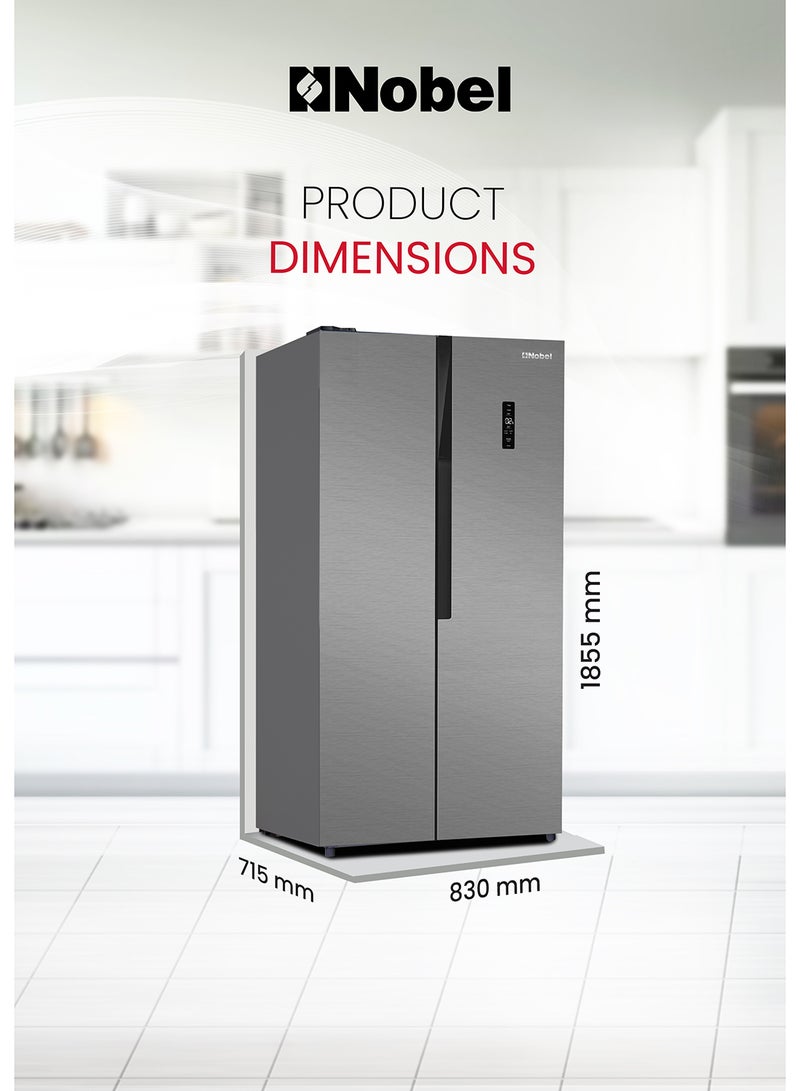 Nobel - 650 L Gross / 512 L Net  Capacity Side By Side Refrigerator, On Door LED Display, R600a Refrigerant, Electronic Control System, Inside Condenser, Removable Gasket, Adjustable Leg, Efficient Cooling System NR700D Silver - Image 1