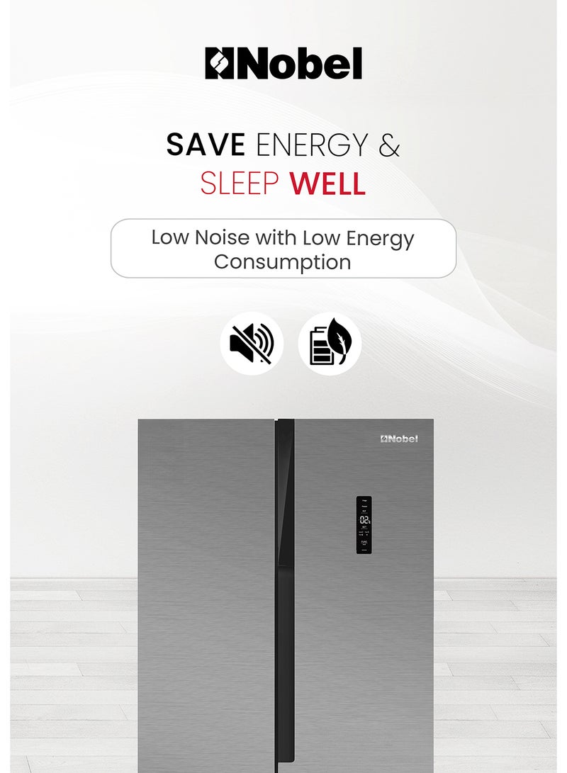 Nobel - 650 L Gross / 512 L Net  Capacity Side By Side Refrigerator, On Door LED Display, R600a Refrigerant, Electronic Control System, Inside Condenser, Removable Gasket, Adjustable Leg, Efficient Cooling System NR700D Silver - Image 1