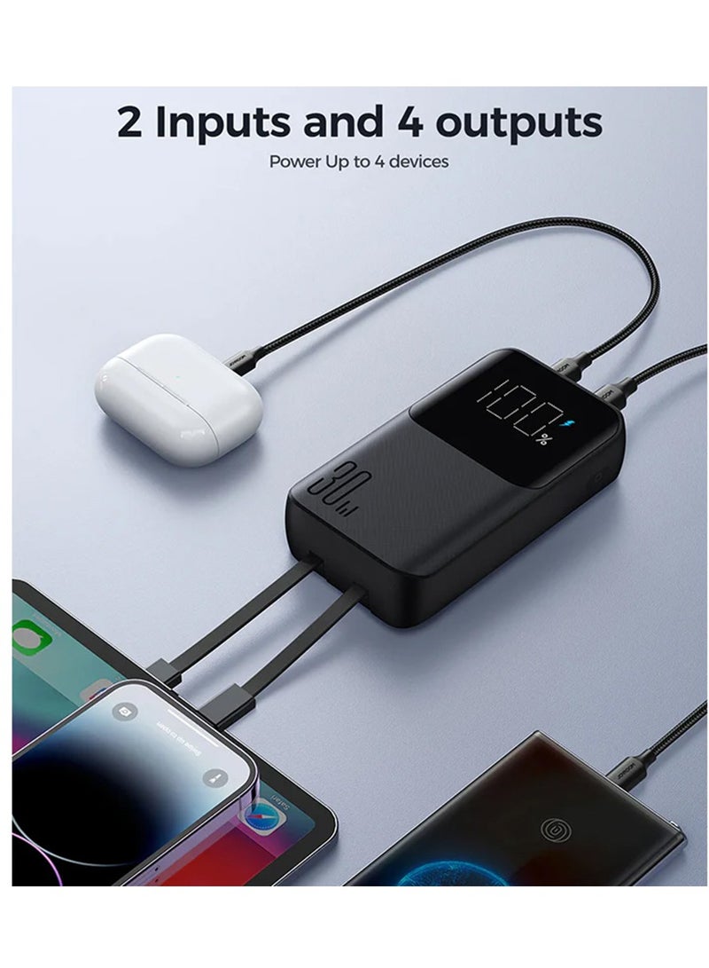 JOYROOM - 10000 mAh Joyroom powerbank 30W with built-in Lightning and USB-C  black cables White JR-PBC06 - Image 1