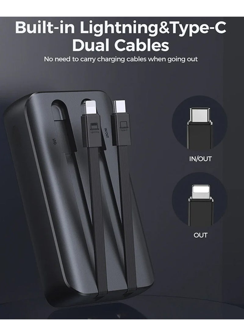 JOYROOM - 10000 mAh Joyroom powerbank 30W with built-in Lightning and USB-C  black cables White JR-PBC06 - Image 1