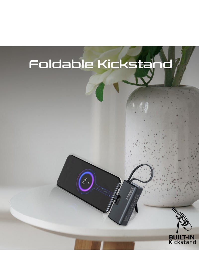 PROMATE - 5000 mAh 5000 mAh Ultra-Compact Powerbank With Built-In Lightning Cable, Foldable USB-C Connector, 20W USB-C Power Delivery Port, LED Display And Charge Protection For iPhone 16, NanoPack-5 - Black - Image 1