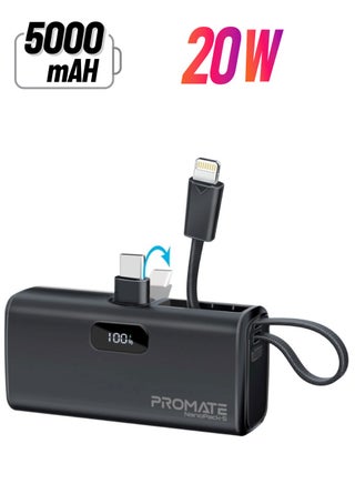 5000 mAh 5000 mAh Ultra-Compact Powerbank With Built-In Lightning Cable, Foldable USB-C Connector, 20W USB-C Power Delivery Port, LED Display And Charge Protection For iPhone 16, NanoPack-5 - Black - pnsku/N70065227V/45/_/1740034200/35b3e189-0127-43a5-b09b-0a5cbc9eb7eb
