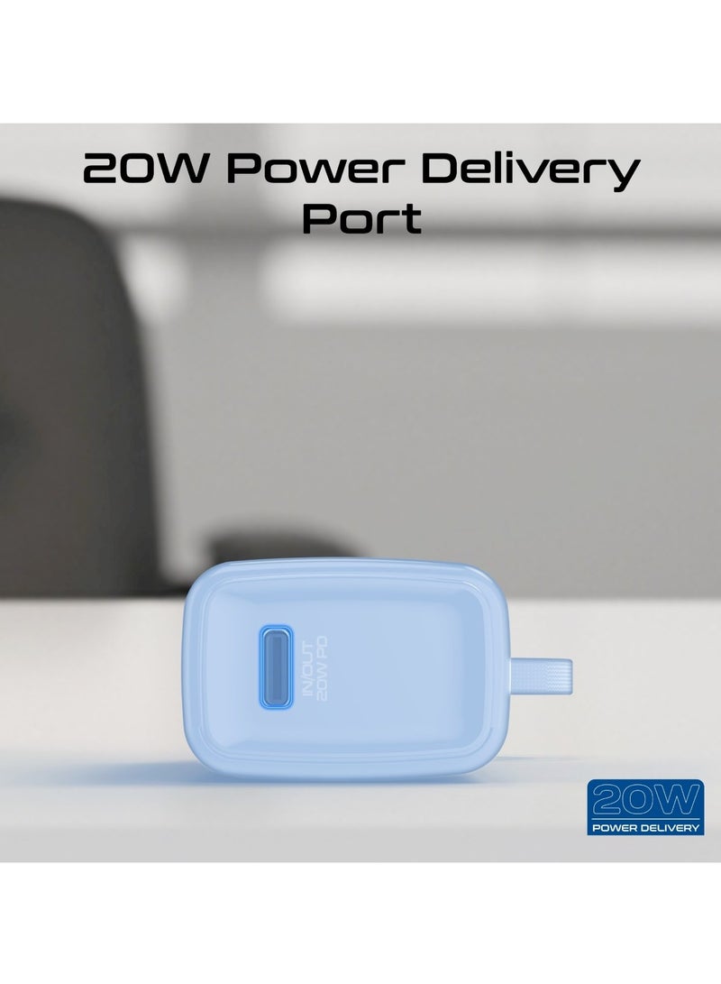 PROMATE - 5000 mAh Ultra-Compact Powerbank With Built-In Lightning Cable, Foldable USB-C Connector, 20W USB-C Power Delivery Port, LED Display and Charge Protection For iPhone 15, NanoPack-5 Blue - Image 1