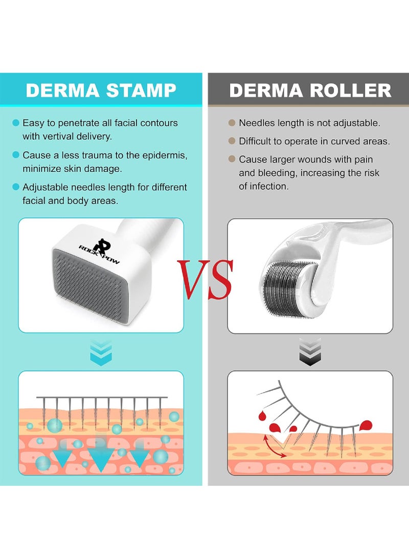 Rock Pow Adjustable Microneedling Derma Stamp Derma Roller Alternative Reusable Microneedle pen with Needle Cover Skin Care Tools for Face Body Hair Beard Growth White - Image 3
