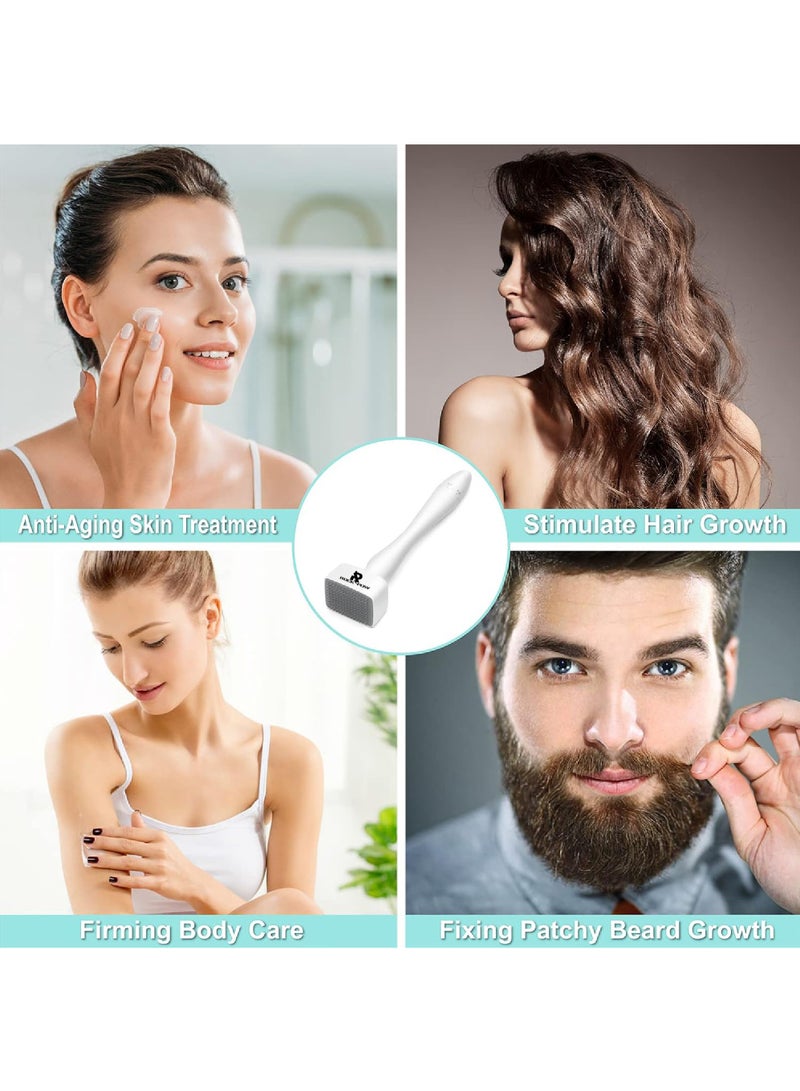 Rock Pow Adjustable Microneedling Derma Stamp Derma Roller Alternative Reusable Microneedle pen with Needle Cover Skin Care Tools for Face Body Hair Beard Growth White - Image 5
