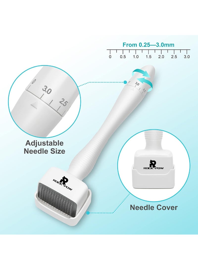 Rock Pow Adjustable Microneedling Derma Stamp Derma Roller Alternative Reusable Microneedle pen with Needle Cover Skin Care Tools for Face Body Hair Beard Growth White - Image 2