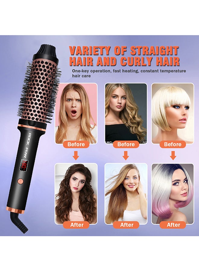 Rock Pow - Thermal Brush 1.5 Inch Curling Iron Brush Volumizing Brush Heated Round Brush Ceramic Tourmaline Ionic Curling Comb Dual Voltage Travel Curling Iron with Brush LCD Display 10 Temperature Settings Multicolour - Image 1