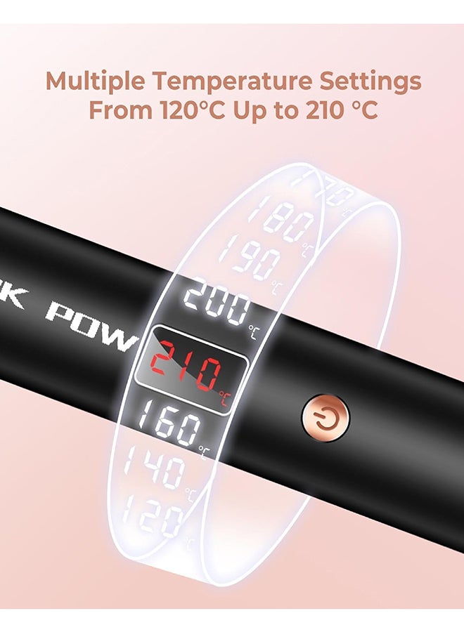 Rock Pow - Thermal Brush 1.5 Inch Curling Iron Brush Volumizing Brush Heated Round Brush Ceramic Tourmaline Ionic Curling Comb Dual Voltage Travel Curling Iron with Brush LCD Display 10 Temperature Settings Multicolour - Image 1