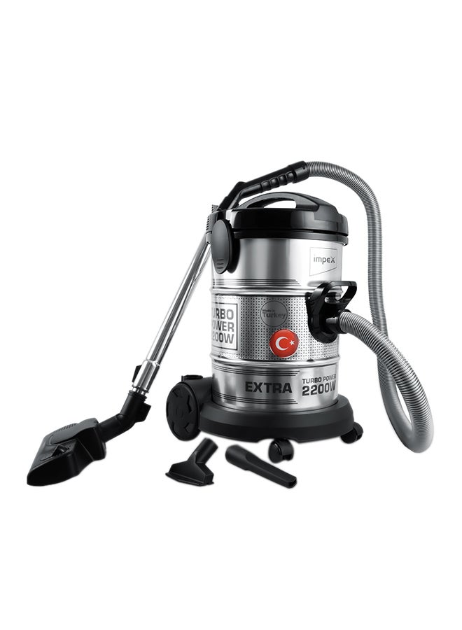 Turkish Vacuum Cleaner, 21Ltr Dust Capacity, Metal Body, Low Noise, Telescopic Tube, Dust Full Indicator, Convenient Handle, Ideal For Home And Office Cleaning 21 L 2200 W VC 4708 Silver&Black 