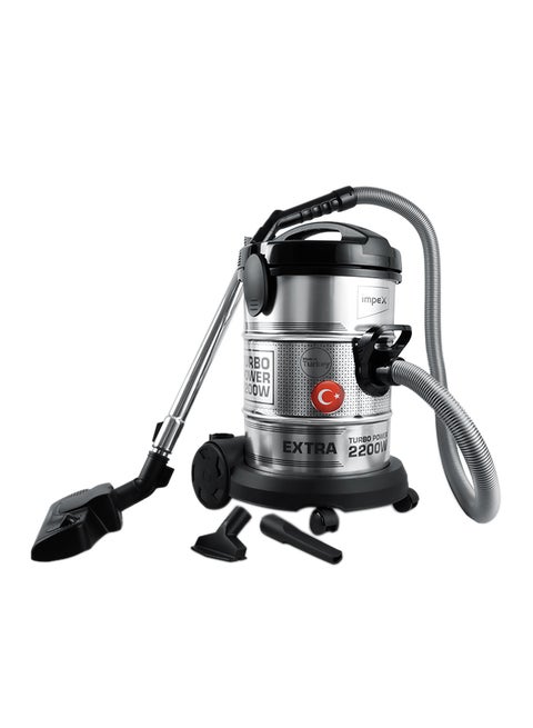 Turkish Vacuum Cleaner, 21Ltr Dust Capacity, Metal Body, Low Noise, Telescopic Tube, Dust Full Indicator, Convenient Handle, Ideal For Home And Office Cleaning 21 L 2200 W VC 4708 Silver&Black