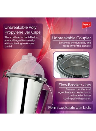 Impex 3-In-1 Mixer Grinder Copper Motor With Unbreakable ABS Body