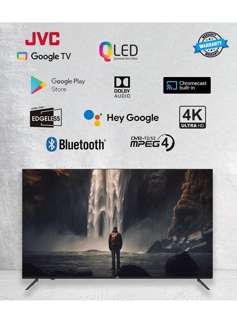 JVC - 85" Edgeless 4K UHD QLED Google Tv With Voice Remote, Bluetooth, Built in Chromecast And Dolby Audio-2024 Model LT-85NQ7145 Black - Image 1
