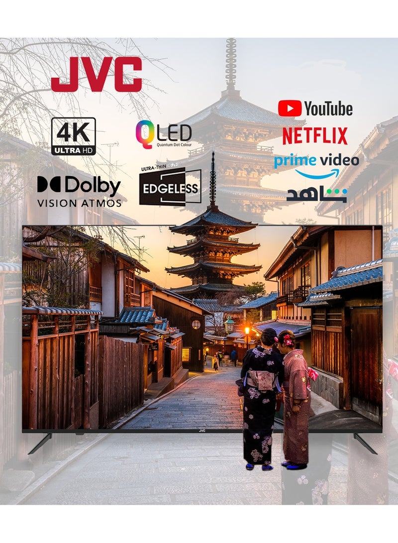 JVC - 85" Edgeless 4K UHD QLED Google Tv With Voice Remote, Bluetooth, Built in Chromecast And Dolby Audio-2024 Model LT-85NQ7145 Black - Image 1