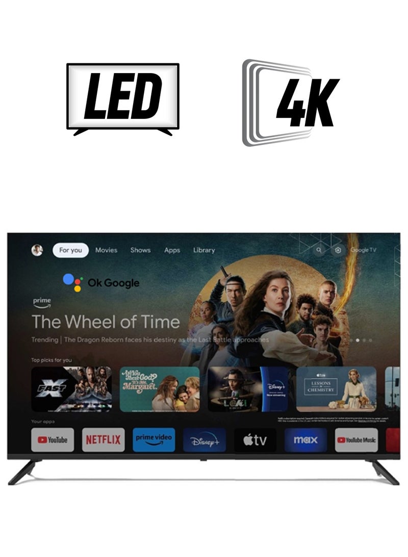 VIDEOCON 50 Inch Edgeless 4K UHD Official Google TV With Voice Remote, Bluetooth, Dolby Audio And Chromecast Built-in 2024 New Model E50ELGT1100 Black  - Image 1