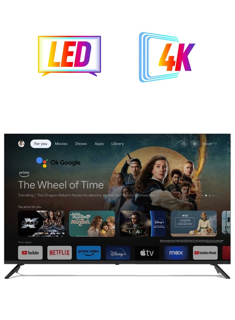 VIDEOCON 50 Inch Edgeless 4K UHD Official Google TV With Voice Remote, Bluetooth, Dolby Audio And Chromecast Built-in 2024 New Model E50ELGT1100 Black  - Image 1