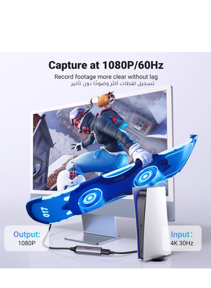 Ugreen - HDMI Video Capture Card 2 in 1 【Type C +USB A】HDMI to USB C Capture Card Adapter, 1080P@60Hz for NS X-box Screen Extender Gaming Live Streaming Video Recorder on Tiktok Youtube , for Windows MacOS Grey - Image 1