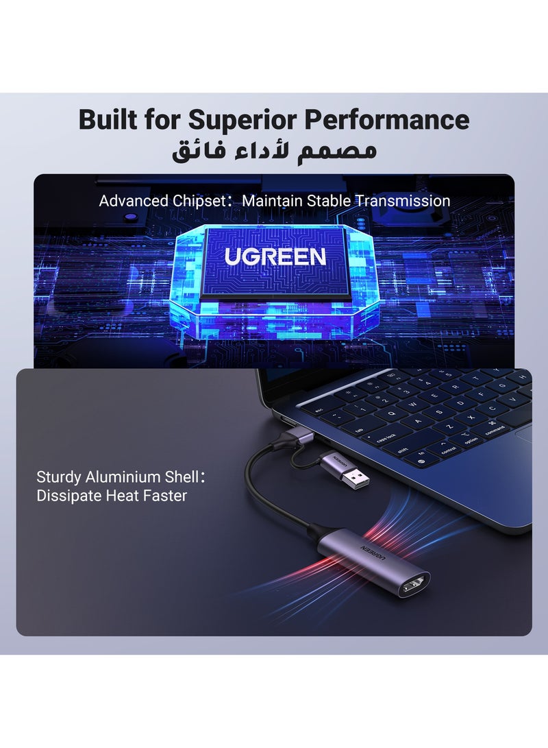 Ugreen - HDMI Video Capture Card 2 in 1 【Type C +USB A】HDMI to USB C Capture Card Adapter, 1080P@60Hz for NS X-box Screen Extender Gaming Live Streaming Video Recorder on Tiktok Youtube , for Windows MacOS Grey - Image 1