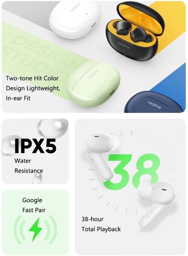 realme Buds T110 True Wireless Earbuds,IPX5 Water Resistance,Bluetooth 5.4,up to 38 Hours Total Playback White - Image 4