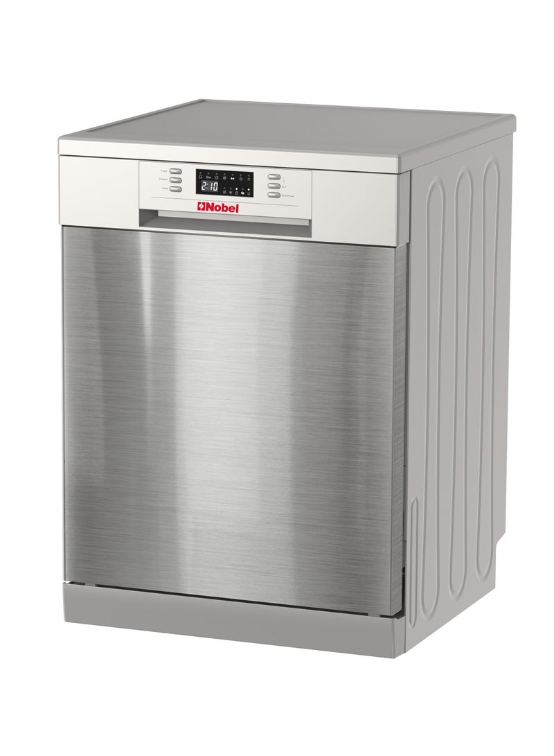 12 Place Settings Dishwasher, Mechanical Control, 6 Programs, Red LED Display, 11L Water Consumption, Child Lock, Power Off Memory, Adjustable Basket, 49dB Noise Level 1850 W NDW6612 Silver