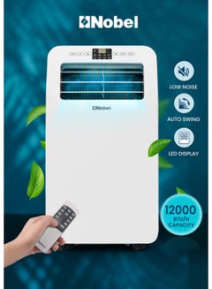 Nobel Portable Air Conditioner, Cooling Only, 12000 BTU, Elegant Design, Auto Swing, Low Noise, 24-Hour Timer, Remote Control, Rotary Compressor, R410A Refrigerant, Efficient Cooling with Style 3500 W NPAC12C White  - Image 1