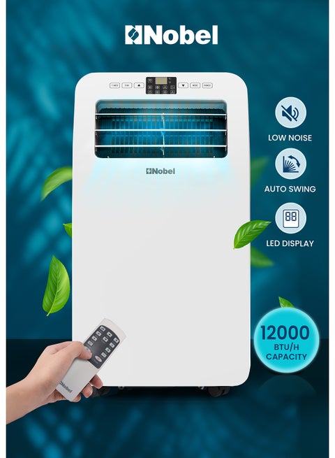 Portable Air Conditioner, Cooling Only, 12000 BTU, Elegant Design, Auto Swing, Low Noise, 24-Hour Timer, Remote Control, Rotary Compressor, R410A Refrigerant, Efficient Cooling with Style 3500 W NPAC12C White