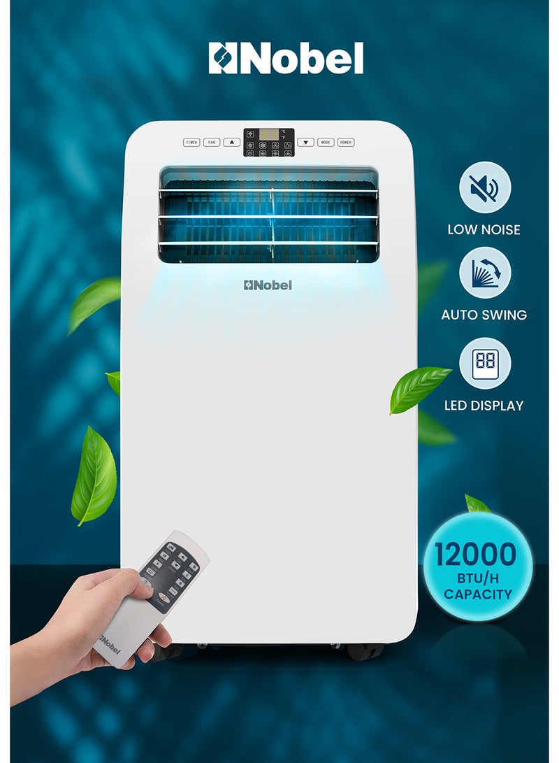Nobel - Portable Air Conditioner, Cooling Only, 12000 BTU, Elegant Design, Auto Swing, Low Noise, 24-Hour Timer, Remote Control, Rotary Compressor, R410A Refrigerant, Efficient Cooling with Style 3500 W NPAC12C White - Image 1