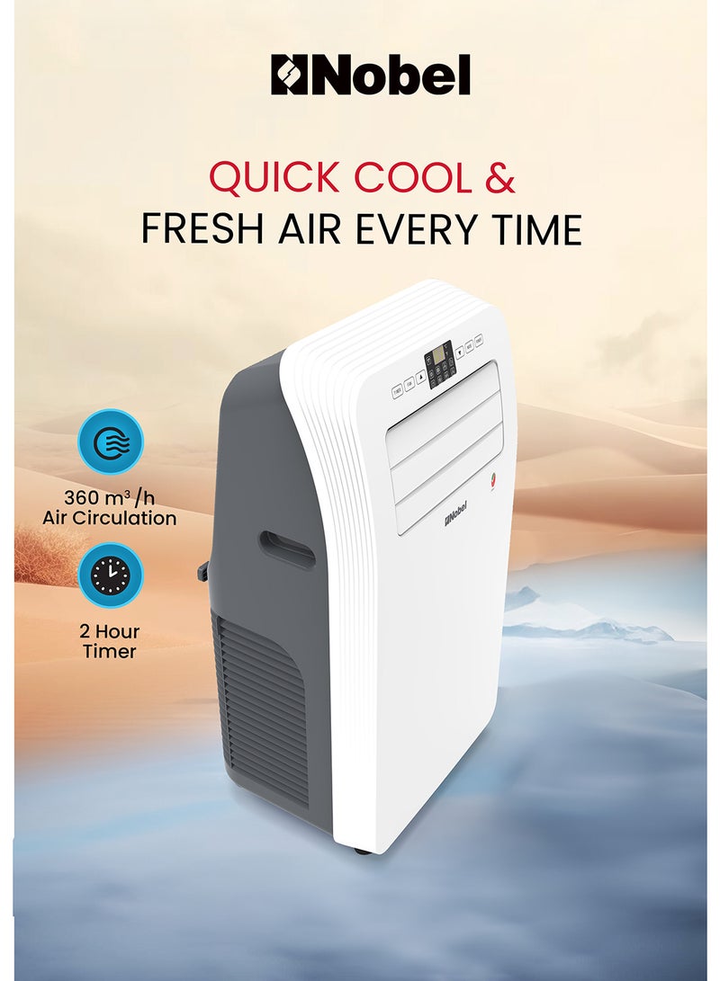 Nobel - Portable Air Conditioner, Cooling Only, 12000 BTU, Elegant Design, Auto Swing, Low Noise, 24-Hour Timer, Remote Control, Rotary Compressor, R410A Refrigerant, Efficient Cooling with Style 3500 W NPAC12C White - Image 1