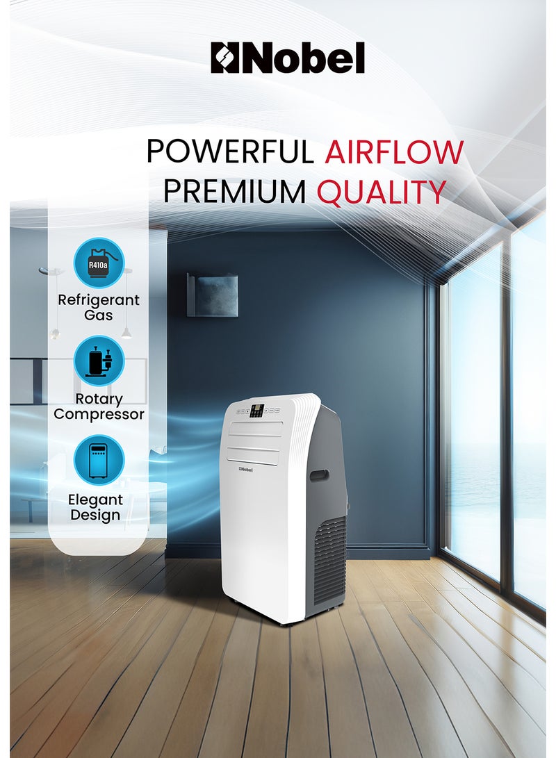 Nobel - Portable Air Conditioner, Cooling Only, 12000 BTU, Elegant Design, Auto Swing, Low Noise, 24-Hour Timer, Remote Control, Rotary Compressor, R410A Refrigerant, Efficient Cooling with Style 3500 W NPAC12C White - Image 1