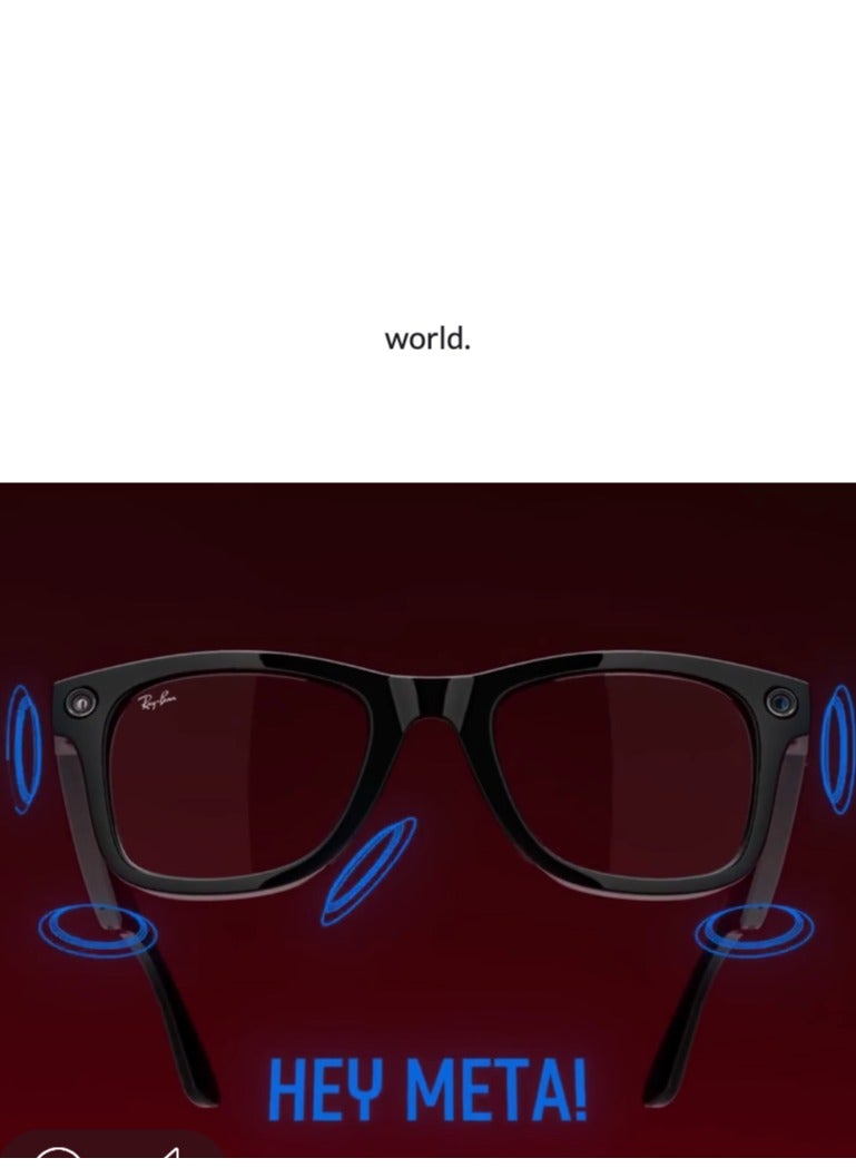 ميتا - إطارات Ray Ban Wayfarer RW4006 لامعة مع عدسات كلاسيكية واضحة وكاميرا اجتماعية بدقة 12 ميجابكسل ونظام صوت مفتوح للأذن وخمسة ميكروفونات وتحكم صوتي بتقنية الذكاء الاصطناعي - Image 1