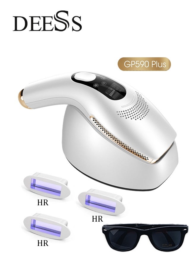 DEESS GP590 Plus Ice Cooling IPL Hair Removal Device Includes 3 HR Lens And 1 Goggle White/Gold - Image 1