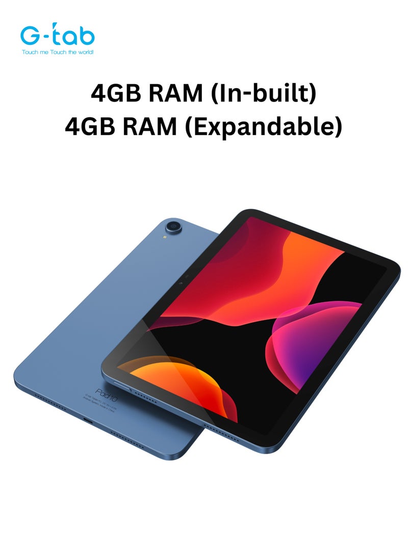 G-Tab - Pad 10 Tablet/10.1 inch IPS Display/800x1280 Resolution/Android 14/Quad Core 2.0 GHz/6580 mAh /5G Wifi/ 4GB RAM (Expandable upto 4GB)/128GB ROM/5MP Front+8MP Rear Camera / Touch Pen Inside - Image 1