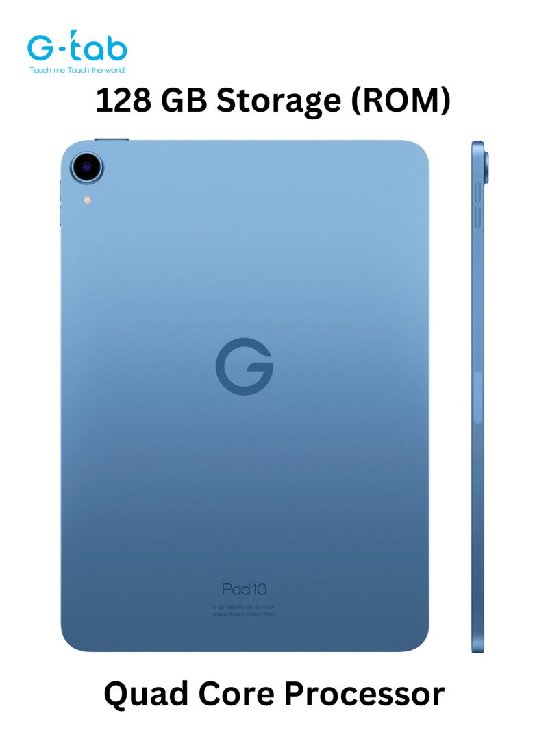G-Tab - Pad 10 Tablet/10.1 inch IPS Display/800x1280 Resolution/Android 14/Quad Core 2.0 GHz/6580 mAh /5G Wifi/ 4GB RAM (Expandable upto 4GB)/128GB ROM/5MP Front+8MP Rear Camera / Touch Pen Inside - Image 1