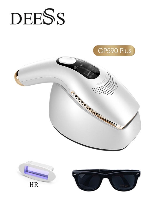 DEESS GP590 Plus Ice Cooling IPL Hair Removal Device Includes 1 HR Lens And 1 Goggle White/Gold - Image 1