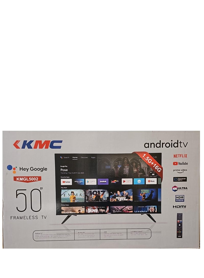 KMC - 50 inch Smart LED 4K TV without frame, original Google Android operating system, 4K clarity, KMGL50002 Black - Image 1