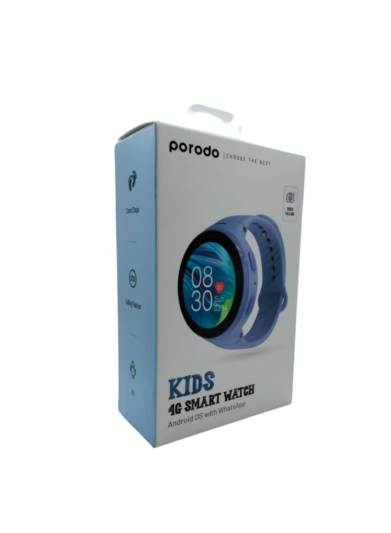porodo - Premium Kids 4G Smartwatch Android OS 8.1 With Whatsapp, Video Calling, Count Steps, Calling Feature Blue - Image 1