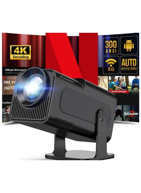 جهاز عرض صغير محمول Andorid، جهاز عرض Natvie 1080P ذكي FHD 4K يدعم 300 ANSI Lumens مع واي فاي 6، دوران تلقائي 180 درجة للمسرح المنزلي وجهاز عرض فيديو خارجي