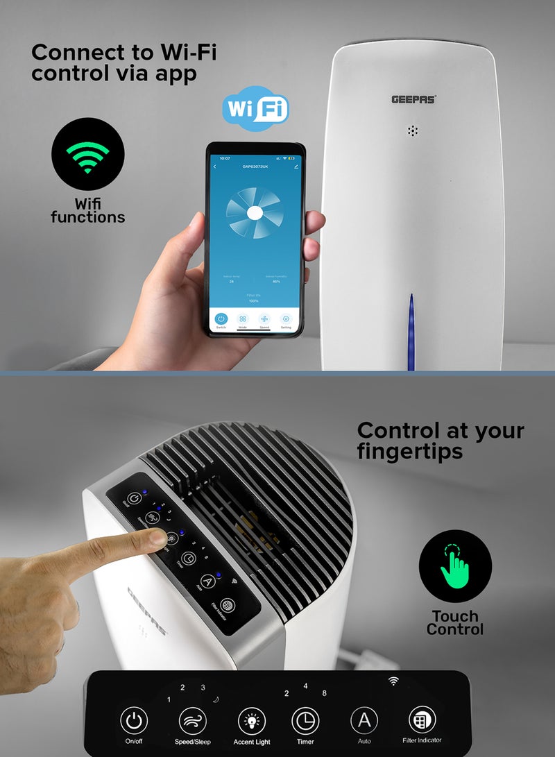 GEEPAS - Digital Air Purifier and Humidifier, Advanced Filtration/ Multiple Functions, Ideal for Home and Office GAP63073UK WHITE - Image 1