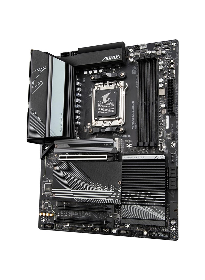 X670 AORUS Elite AX (AM5/ LGA 1718/ AMD/ X670/ ATX/ 5 Year Warranty/ DDR5/ Quad M.2/ PCIe 5.0/ USB 3.2 Gen2X2 Type-C/AMD WiFi 6E/ 2.5GbE LAN/Q-Flash Plus/M.2 EZ-Latch/Gaming Motherboard) Black