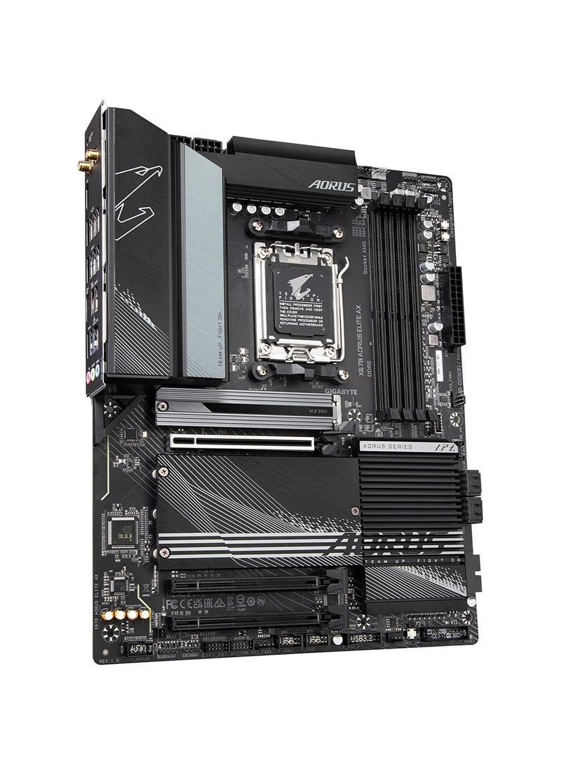 X670 AORUS Elite AX (AM5/ LGA 1718/ AMD/ X670/ ATX/ 5 Year Warranty/ DDR5/ Quad M.2/ PCIe 5.0/ USB 3.2 Gen2X2 Type-C/AMD WiFi 6E/ 2.5GbE LAN/Q-Flash Plus/M.2 EZ-Latch/Gaming Motherboard) Black