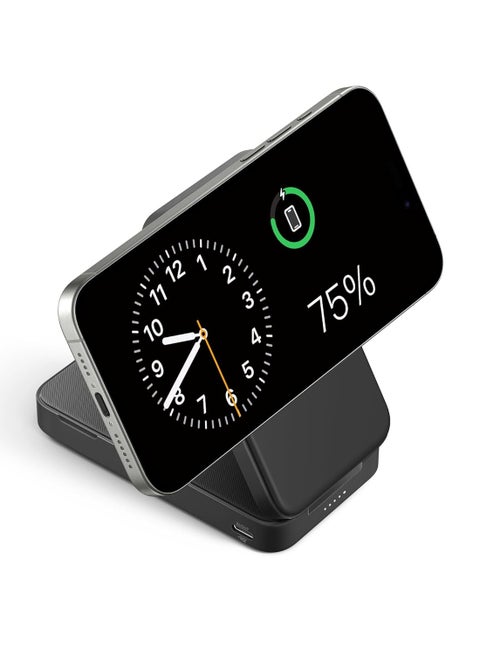 Maggo Power Bank, Qi2 Certified 15W Ultra-fast Magsafe-Compatible Portable Charger, 6,600mAh Battery Pack With Adjustable And Foldable Stand, For iPhone 16/15/14/13 Series, USB-C Cable Include Black