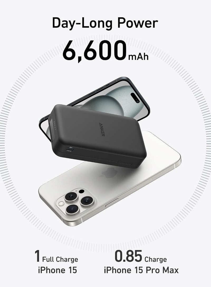 Anker - Maggo Power Bank, Qi2 Certified 15W Ultra-fast Magsafe-Compatible Portable Charger, 6,600mAh Battery Pack With Adjustable And Foldable Stand, For iPhone 16/15/14/13 Series, USB-C Cable Include Black - Image 1
