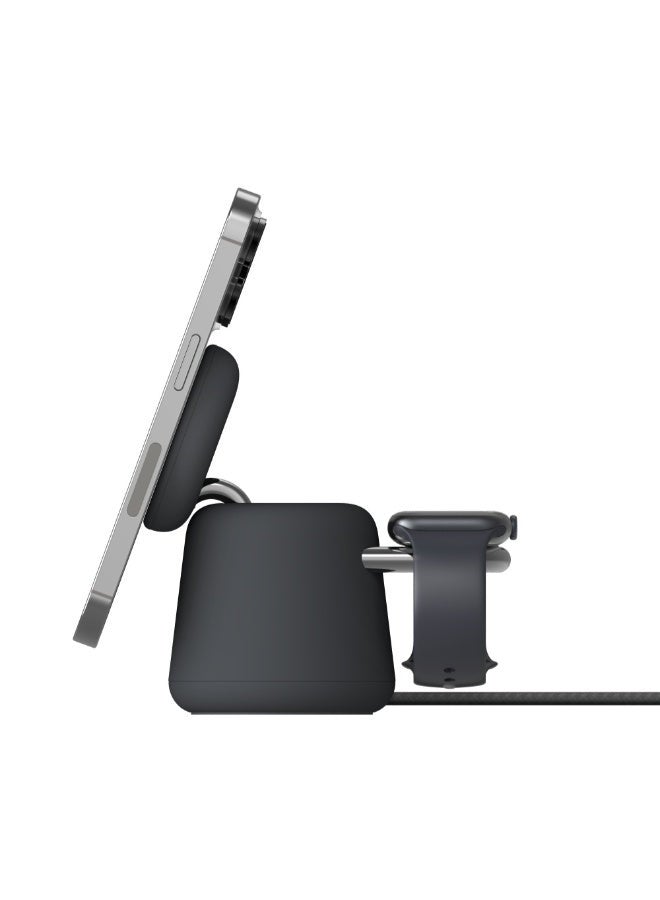 belkin - Boostcharge Pro 2-In-1 Wireless Charging Dock W/ Magsafe 15W - Fast Charge iPhone Stand, Works W/ Iphone 15/14/13/12, Apple Watch 9/8/7/6/5/4, Airpods, And Other Magsafe Enabled Devices Black - Image 1