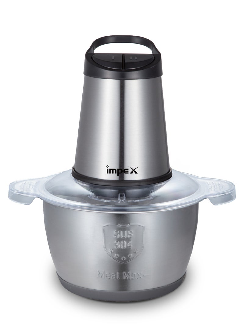 Impex Electric Food Chopper Stainless Steel Bowl With 2 Speed Adjustable And 4 Piece Stainless Steel Blade 2 L 350 W FC 3202 Silver  - Image 1