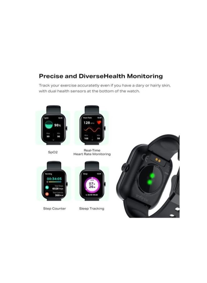 Infinix - 270 mAh Infinix XW1 Smart Watch 1, Water Resistant, Screen Touch, 7-Day Battery, Bluetooth Call, Health Workout, Heart rate, Blood oxygen, Sleep breath Tracking, Black - Image 1