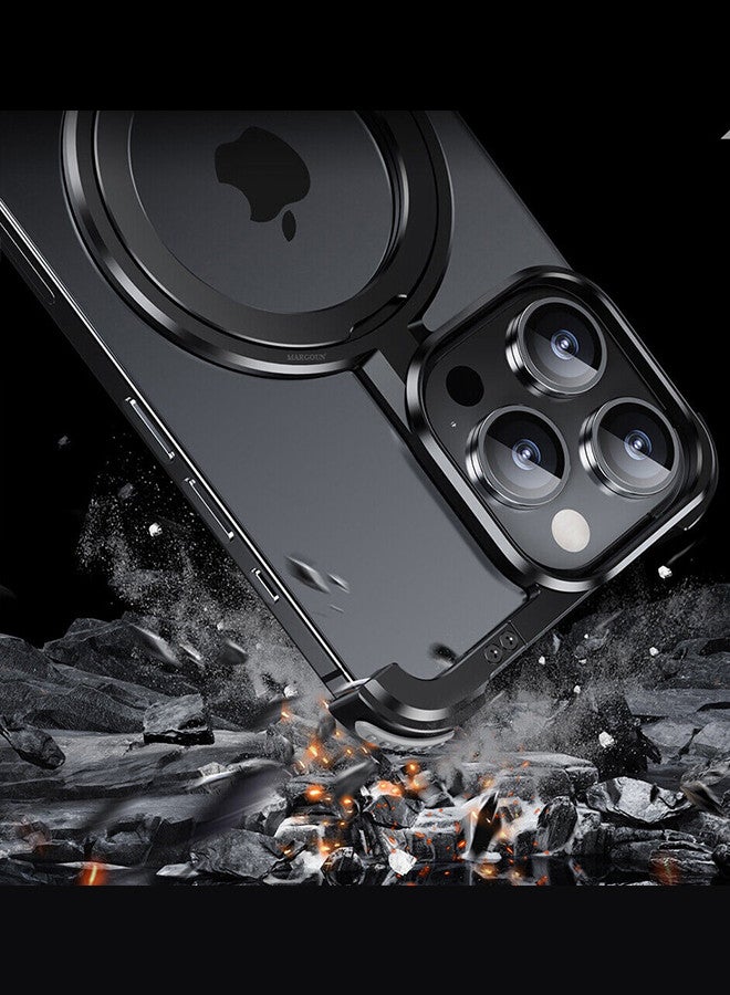 MARGOUN - iPhone 15 Pro Max Case Cover Lightweight Metal Shock Bar Magsafe Case Finger Ring Holder Shockproof Phone Cover Bumper Magnetic Wireless Charging Mobile Phone Kickstand Protective Case Black - Image 1