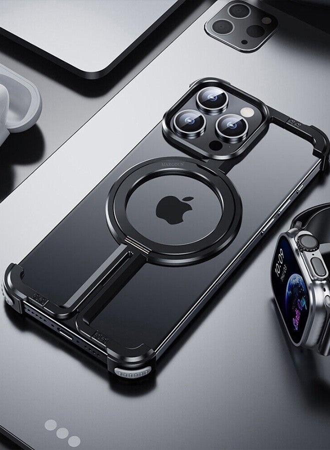 MARGOUN - iPhone 15 Pro Max Case Cover Lightweight Metal Shock Bar Magsafe Case Finger Ring Holder Shockproof Phone Cover Bumper Magnetic Wireless Charging Mobile Phone Kickstand Protective Case Black - Image 1