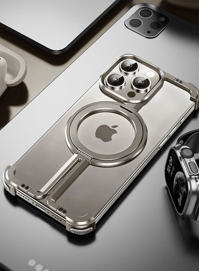 MARGOUN iPhone 15 Pro Max Case Cover Lightweight Metal Shock Bar Magsafe Case Finger Ring Holder Shockproof Phone Cover Bumper Magnetic Wireless Charging Mobile Phone Kickstand Protective Case Silver - Image 2