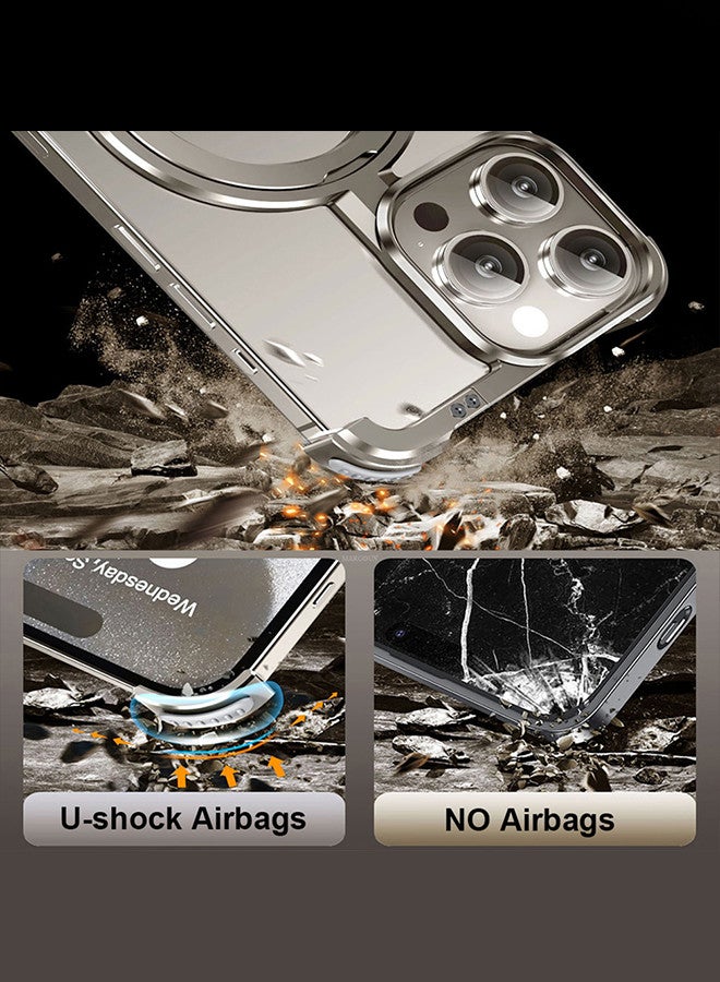MARGOUN iPhone 15 Pro Max Case Cover Lightweight Metal Shock Bar Magsafe Case Finger Ring Holder Shockproof Phone Cover Bumper Magnetic Wireless Charging Mobile Phone Kickstand Protective Case Silver - Image 5